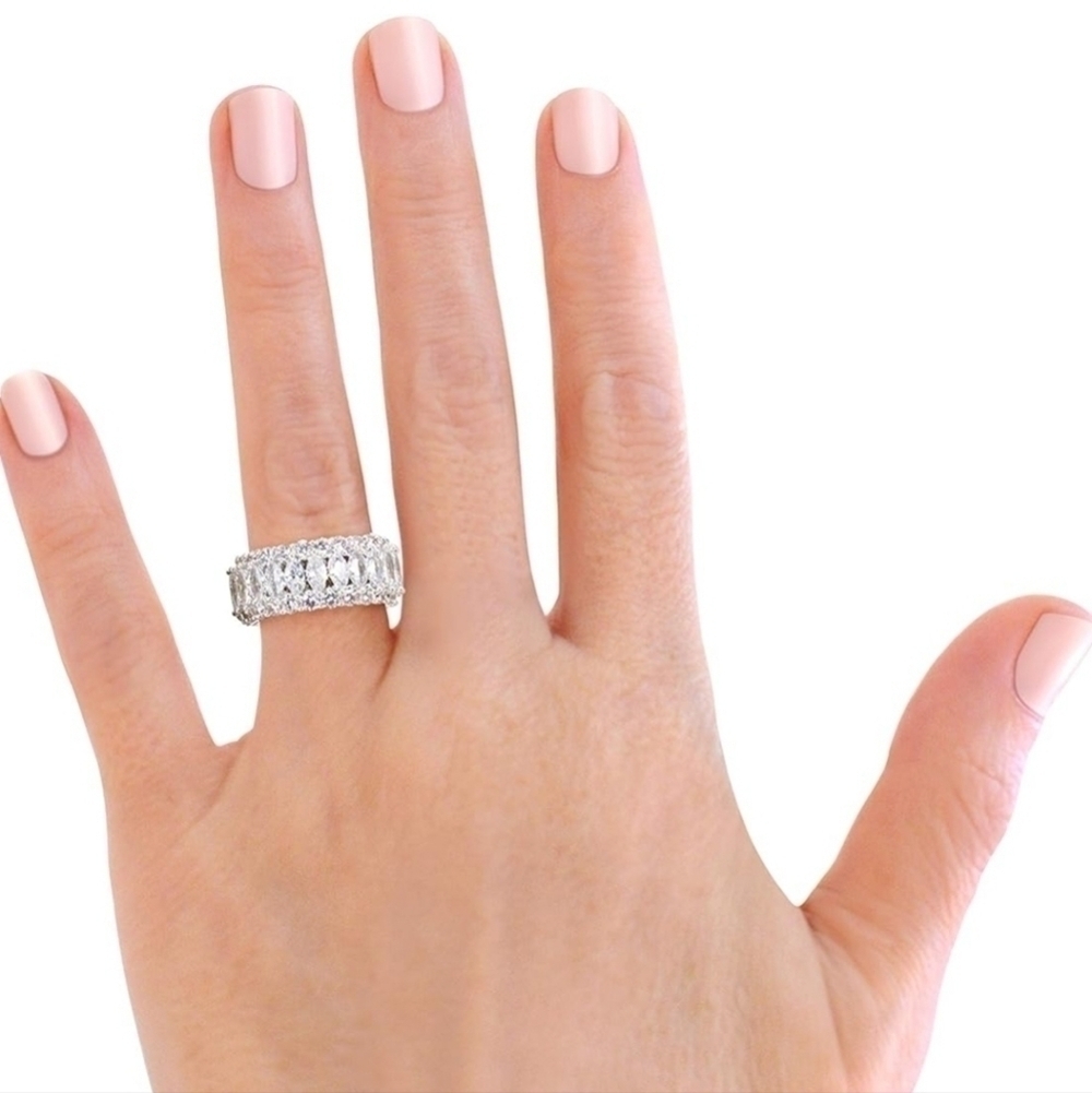 18K White Gold Marquis Cut Eternity Ring Band Stacked Layered Gift Present - Picture 2 of 3